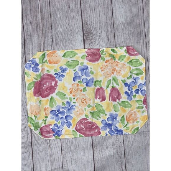 Floral print table cloth, napkins, napkin rings, 2 solid teal placemats - Picture 5 of 11